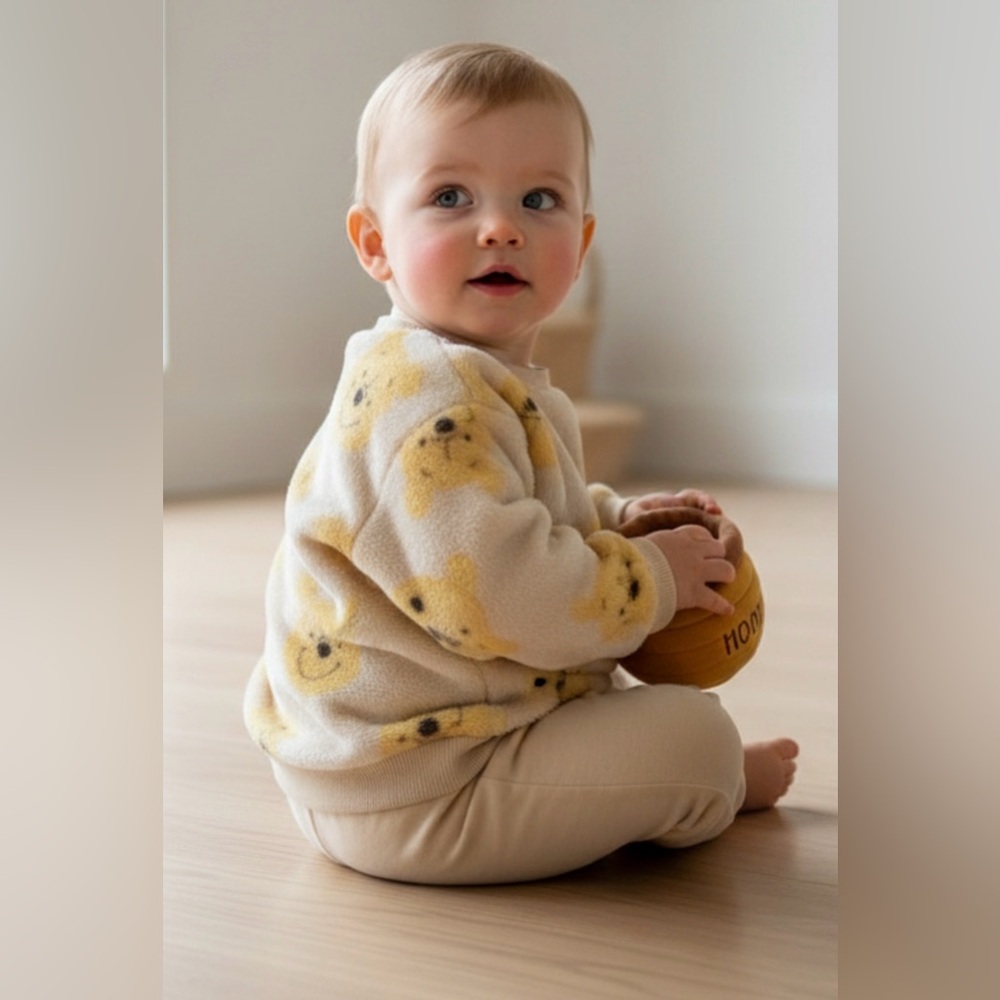 Disney Baby Cream and Yellow Fleece Winnie the Pooh Sweater